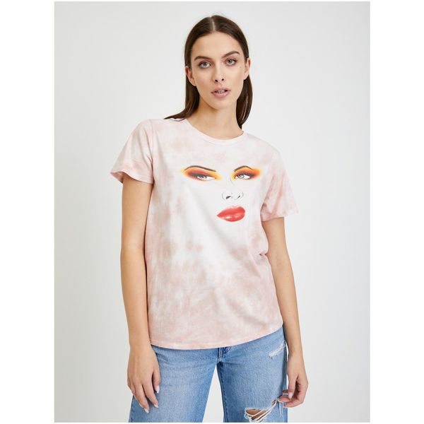 Guess White-Pink Patterned Women's T-Shirt Guess Stargazing Easy - Women
