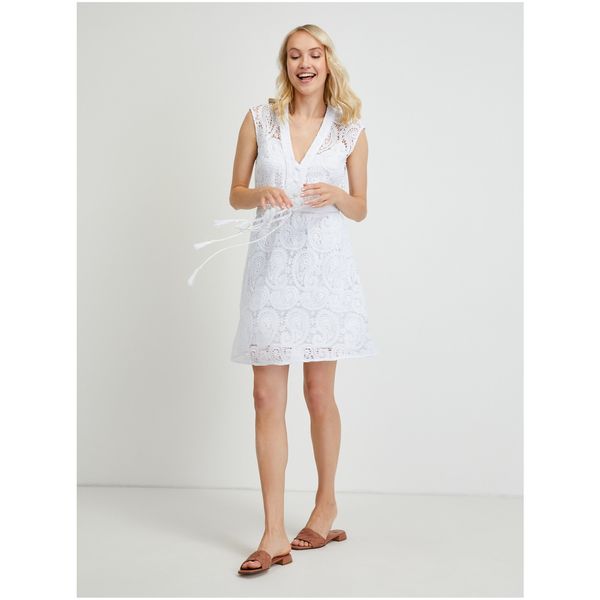 Guess White Women's Lace Short Dress with Guess Mykonos Tie - Women