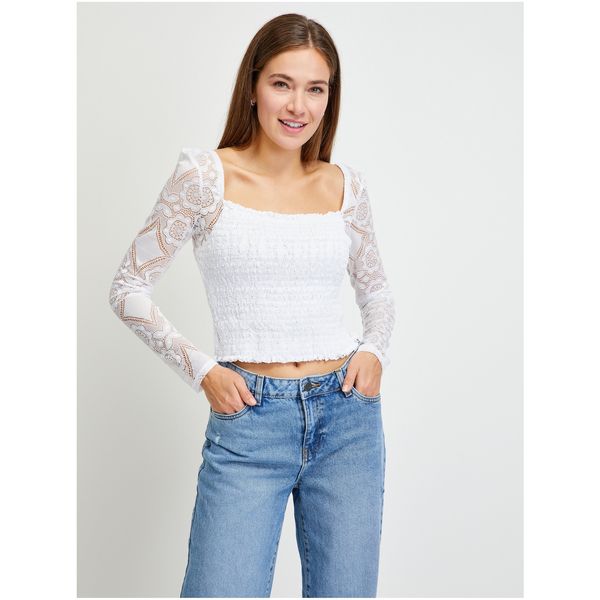 Guess White Women's Patterned Cropped Blouse Guess - Women