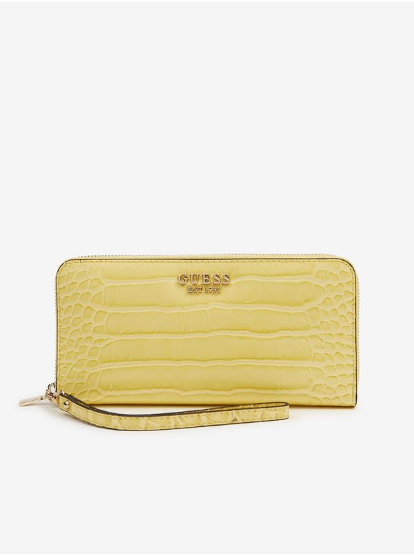 Guess Yellow Ladies Wallet with Crocodile Pattern Guess Laurel Large - Ladies