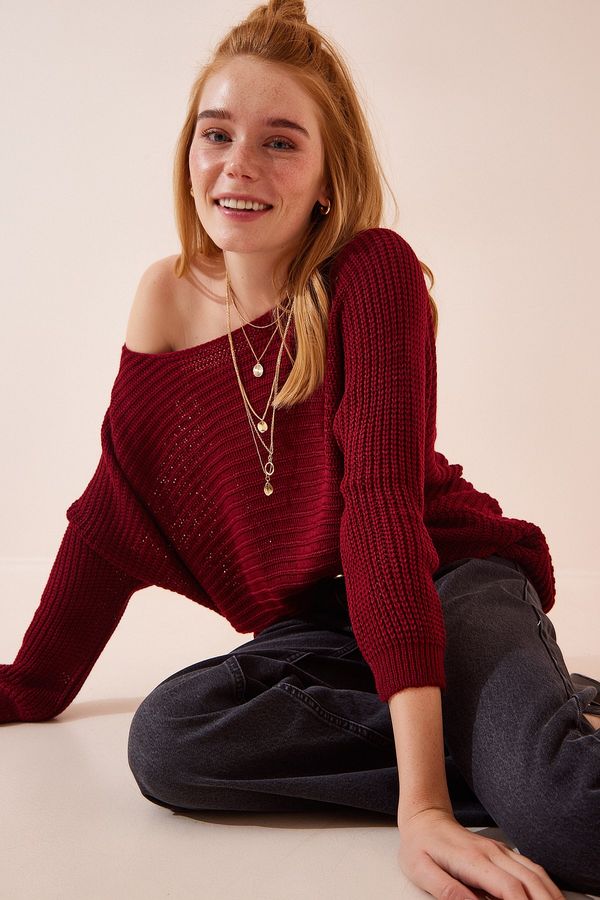 Happiness İstanbul Happiness İstanbul Sweater - Burgundy - Oversize