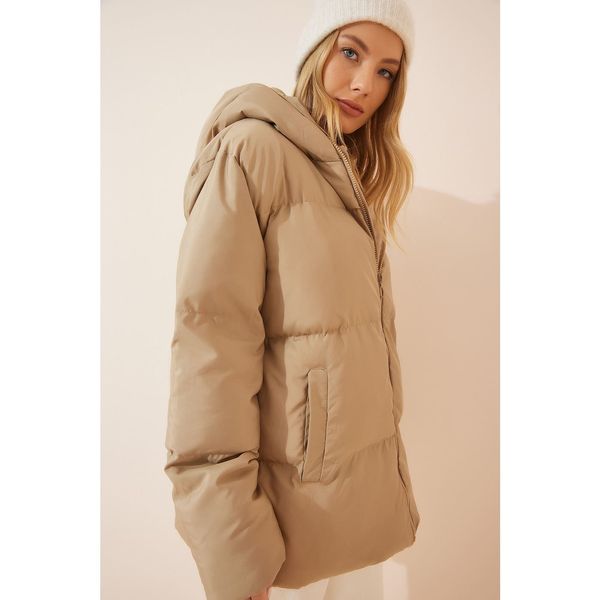Happiness İstanbul Happiness İstanbul Women's Beige Hooded Oversize Down Jacket
