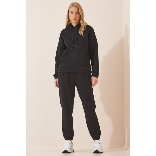 Happiness İstanbul Happiness İstanbul Women's Black Hooded Raised Knitted Tracksuit Set