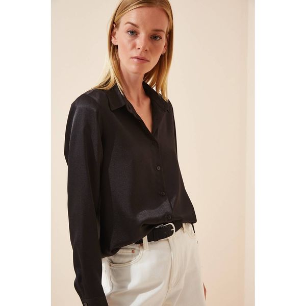 Happiness İstanbul Happiness İstanbul Women's Black Lightly Flowy Satin Shirt