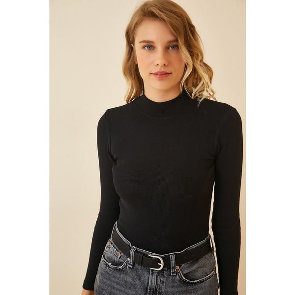 Happiness İstanbul Happiness İstanbul Women's Black Turtleneck Ribbed Knitted Blouse