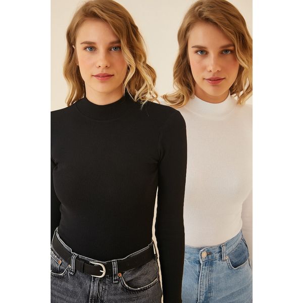 Happiness İstanbul Happiness İstanbul Women's Black White 2 Pack Ribbed Turtleneck Knitted Blouse