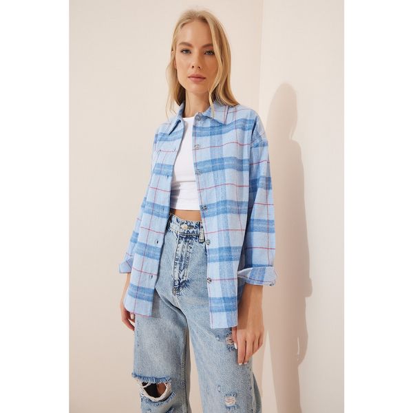 Happiness İstanbul Happiness İstanbul Women's Blue Checkered Cachet Jacket Shirt