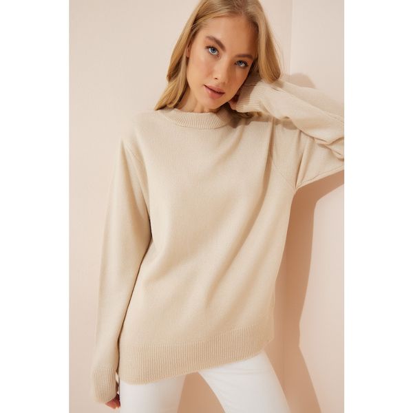 Happiness İstanbul Happiness İstanbul Women's Cream Crew Neck Wool Knitwear Sweater