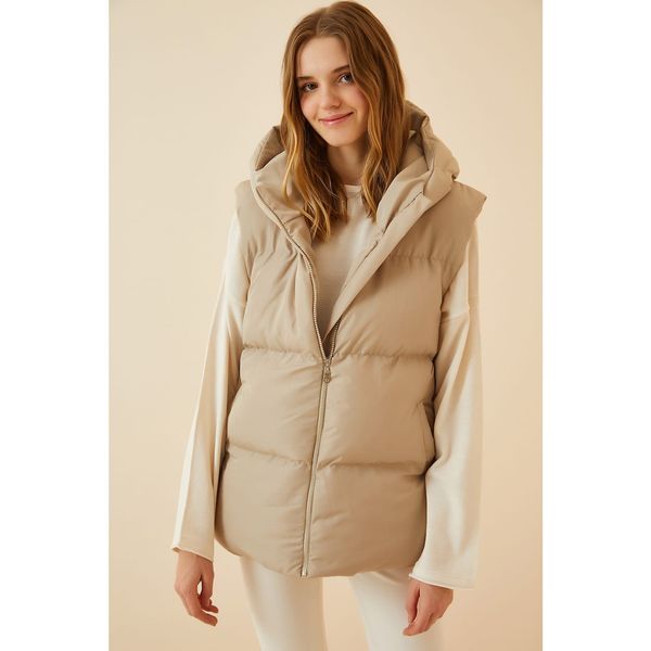 Happiness İstanbul Happiness İstanbul Women's Cream Hooded Oversize Inflatable Vest