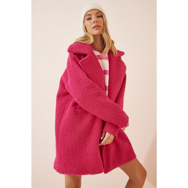 Happiness İstanbul Happiness İstanbul Women's Dark Pink Oversize Boucle Coat