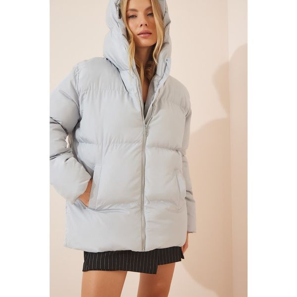 Happiness İstanbul Happiness İstanbul Women's Gray Hooded Oversize Down Jacket