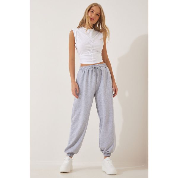 Happiness İstanbul Happiness İstanbul Women's Gray Melange Loose Jogging Sweatpants