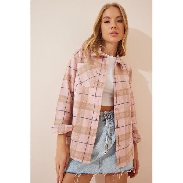 Happiness İstanbul Happiness İstanbul Women's Pink Checkered Stamp Jacket Shirt