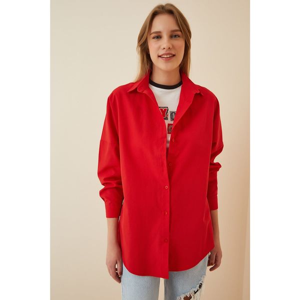 Happiness İstanbul Happiness İstanbul Women's Red Oversize Long Basic Shirt