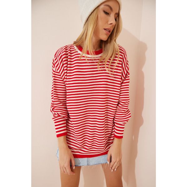 Happiness İstanbul Happiness İstanbul Women's Red White Striped Knitwear Sweater