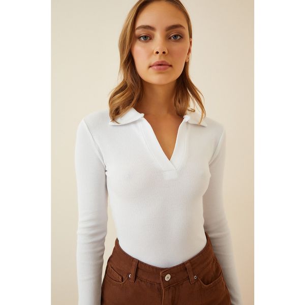 Happiness İstanbul Happiness İstanbul Women's White Polo Neck Corduroy Knitted Blouse