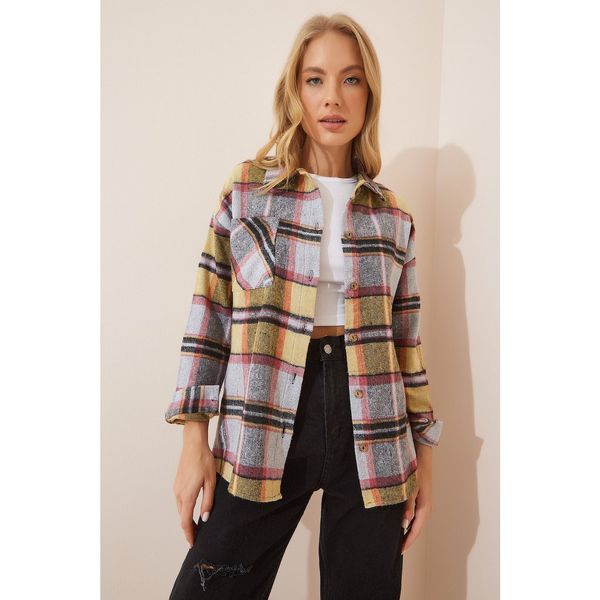 Happiness İstanbul Happiness İstanbul Women's Yellow Checkered Stamp Jacket Shirt