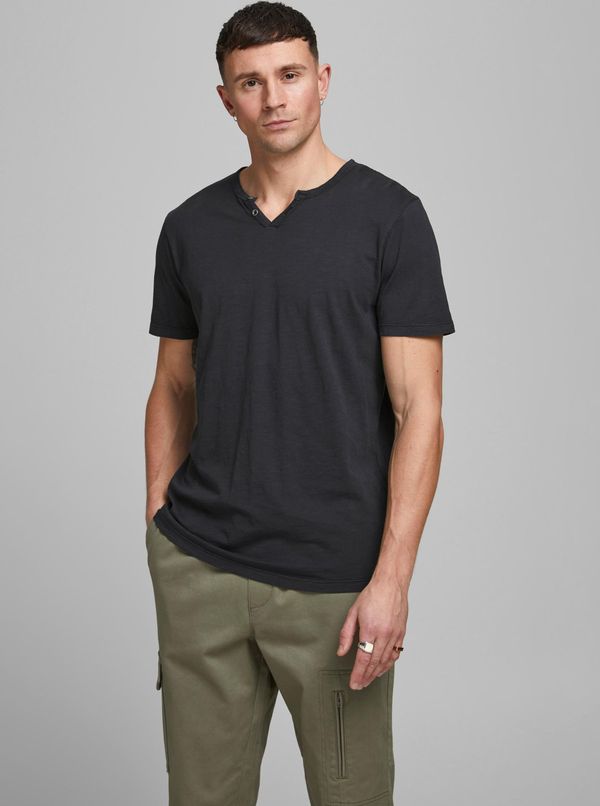 Jack & Jones Black T-Shirt with buttons Jack & Jones Esplit - Men