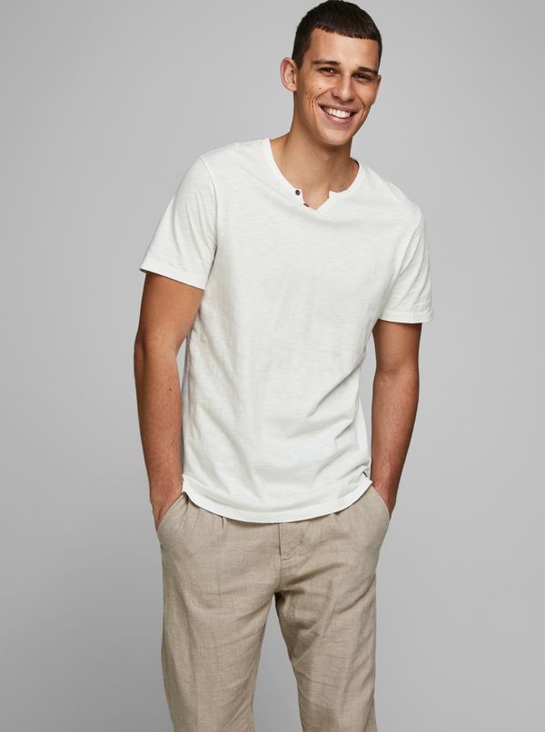 Jack & Jones Cream T-shirt with Jack & Jones Esplit buttons - Men