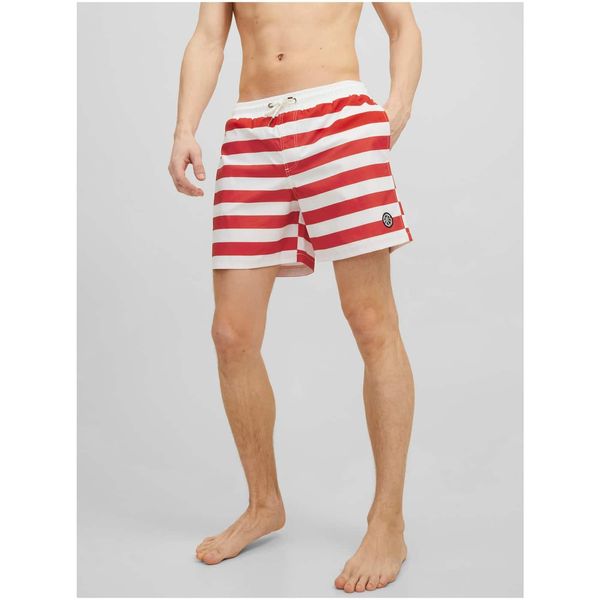 Jack & Jones White-Red Striped Swimwear Jack & Jones Milos - Men