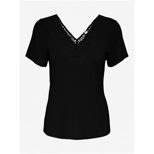 JDY Black T-shirt with V-neck and lace JDY Camma - Women