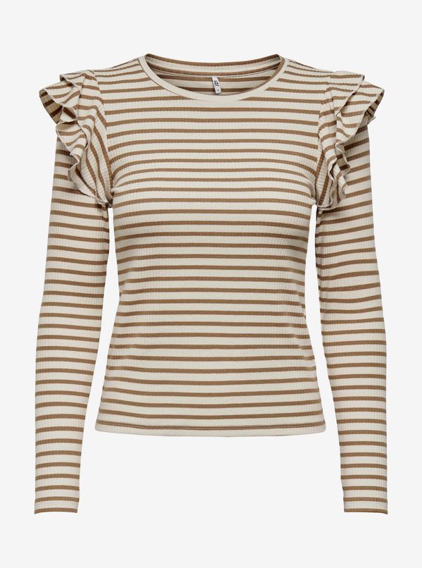 JDY Brown-cream Striped Long Sleeve T-Shirt JDY Mille - Women