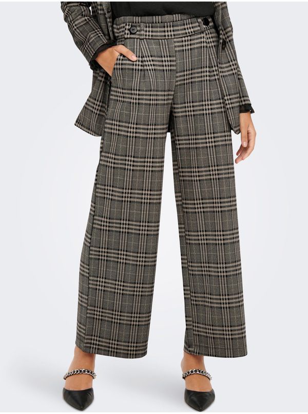 JDY Gray Ladies Checkered Wide Trousers JDY Geggo - Ladies