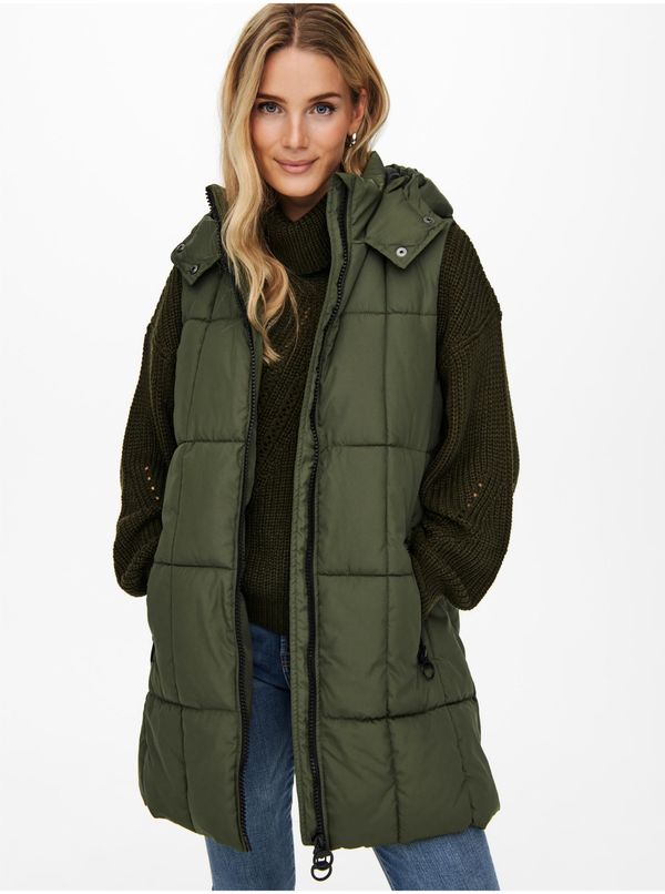 JDY Green Women's Extended Quilted Vest with Hood JDY Daisy - Ladies