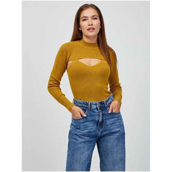 JDY Mustard Ribbed Sweater with Openings JDY Sibba - Women