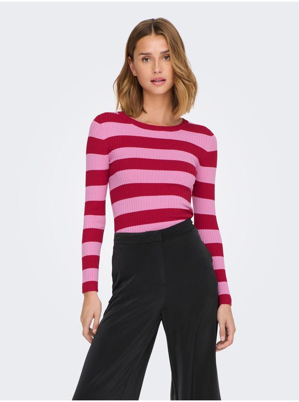 JDY Pink-Red Women Striped Light Sweater JDY Plum - Women