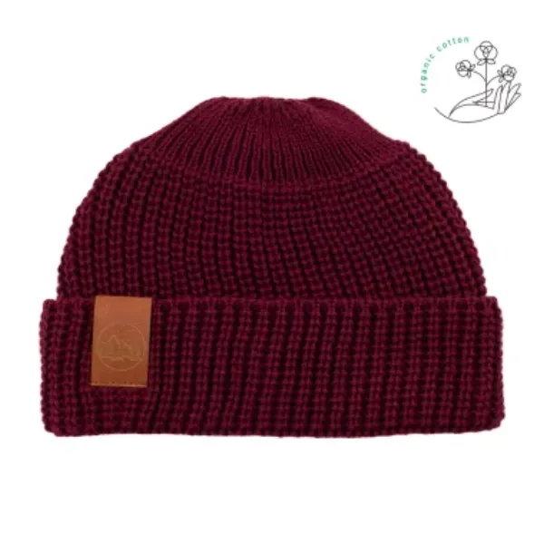 Kabak Kabak Unisex's Hat Short Thick Knitted Organic Cotton BO Burgundy-30036