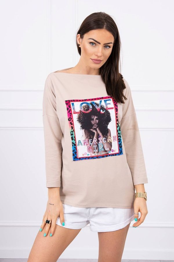 Kesi Bluzka z grafiką American Girl beżowy S/M - L/XL