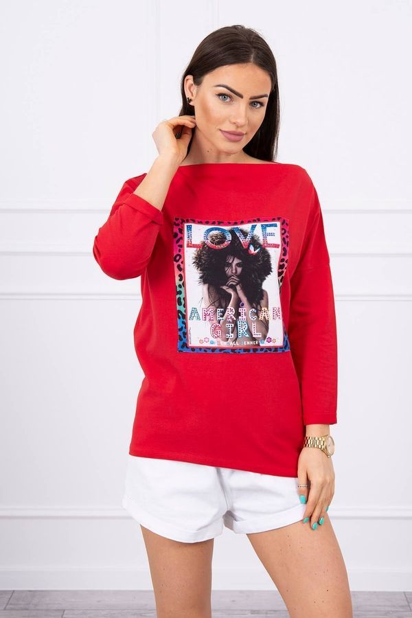 Kesi Bluzka z grafiką American Girl czerwony S/M - L/XL