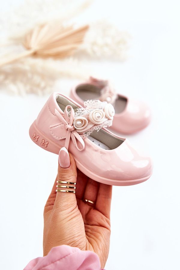 Kesi Children's ballerinas with Velcro with lace pink Evelyn