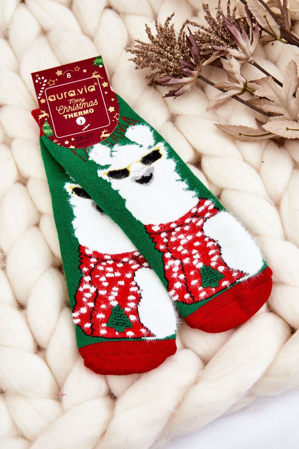 Kesi Children's Christmas Cotton Thermoactive Socks Alpaca Green