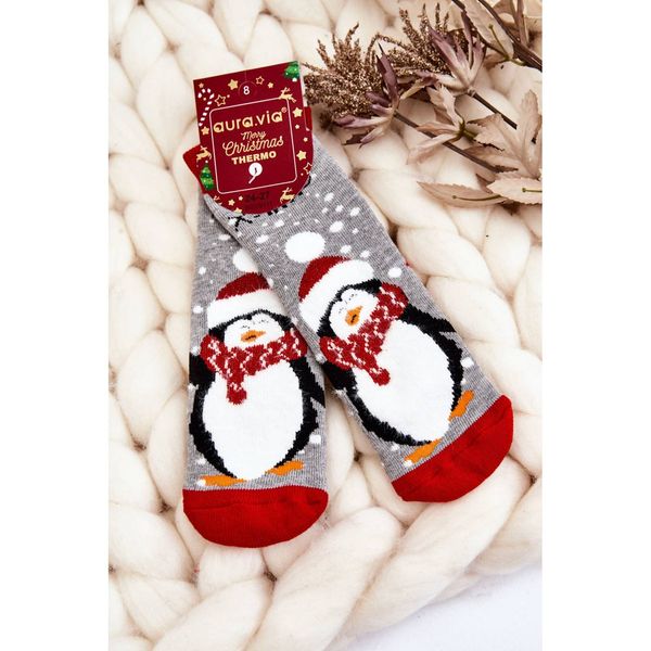 Kesi Children's Christmas Cotton Thermoactive Socks Penguin Grey