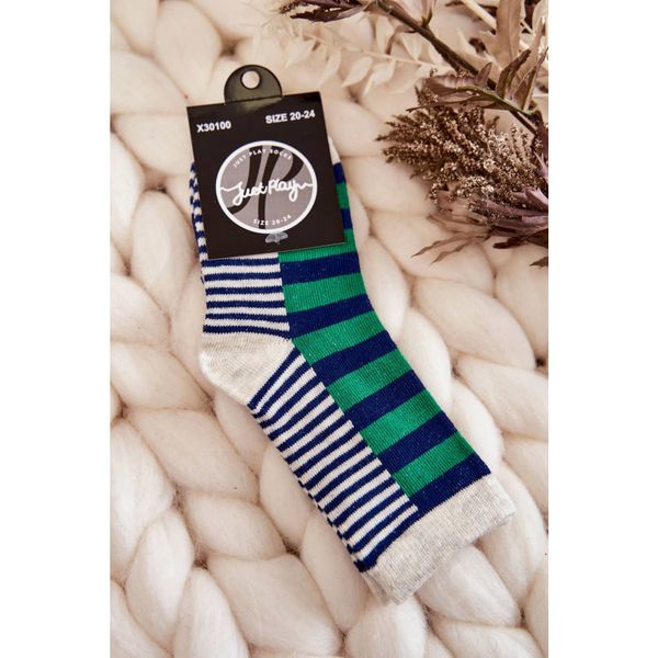 Kesi Children's classic socks with stripes and stripes Green