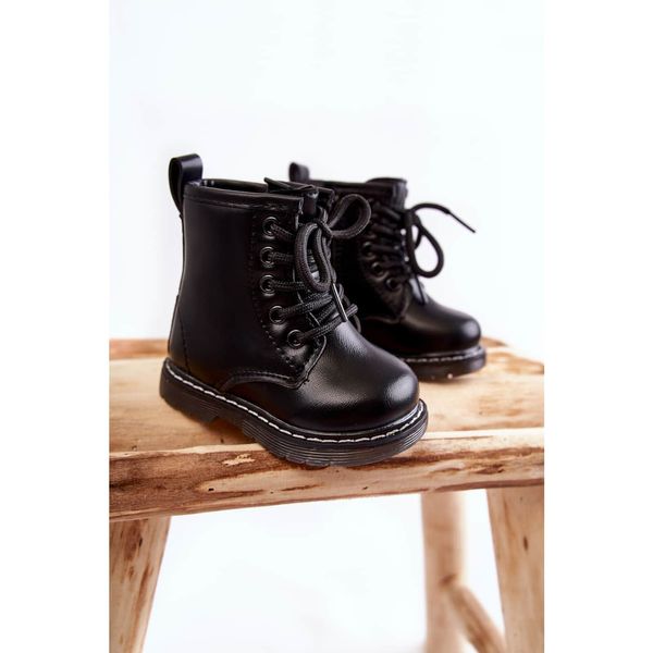 Kesi Children's Leather Boots With Zipper Black Omua