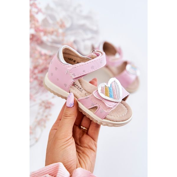 Kesi Children's Leather Sandals With A Heart Pink Elianna