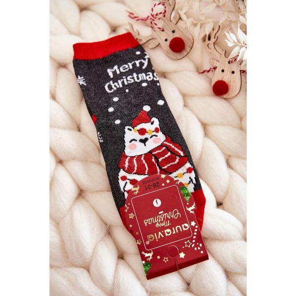 Kesi Children's Socks "Merry Christmas" Bear Gray and Red