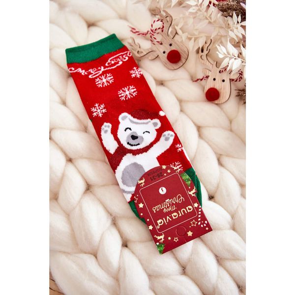 Kesi Children's Socks "Merry Christmas" Cheerful Bear Red