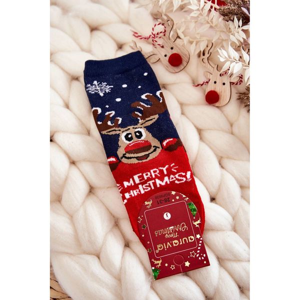 Kesi Children's Socks "Merry Christmas" reindeer Navy blue-red