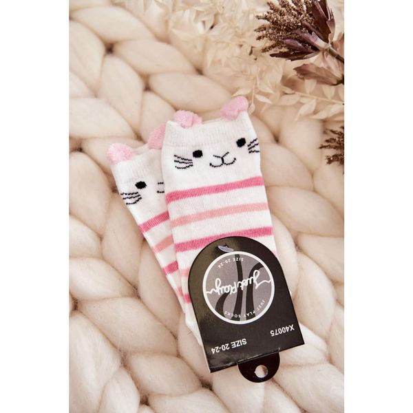 Kesi children's striped socks with a teddy bear Beige White and pink