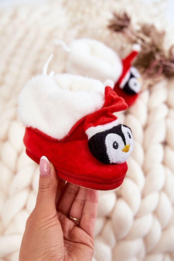 Kesi Children's warm reindeer slippers Penguin red