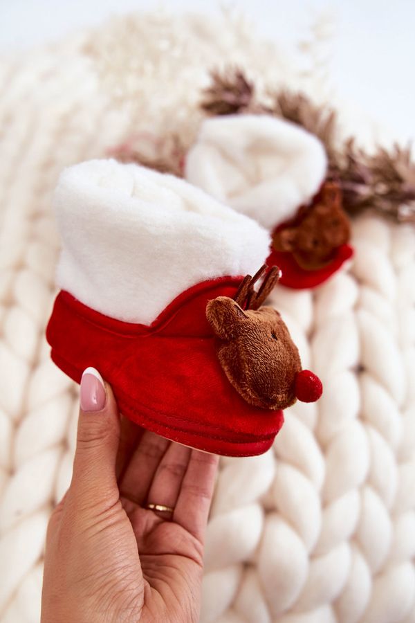 Kesi Children's warm slippers Brown reindeer red