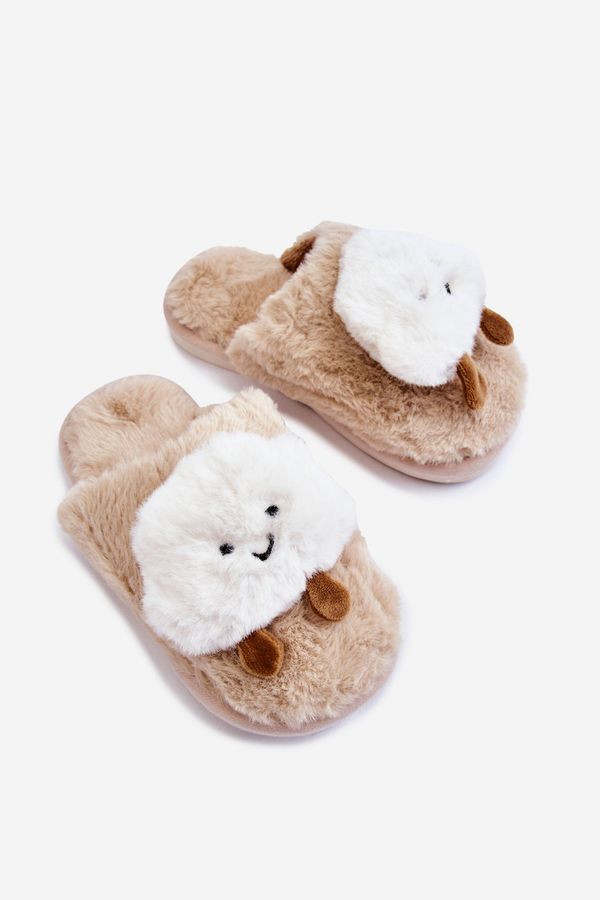 Kesi Children's warm slippers with fur beige Rubee