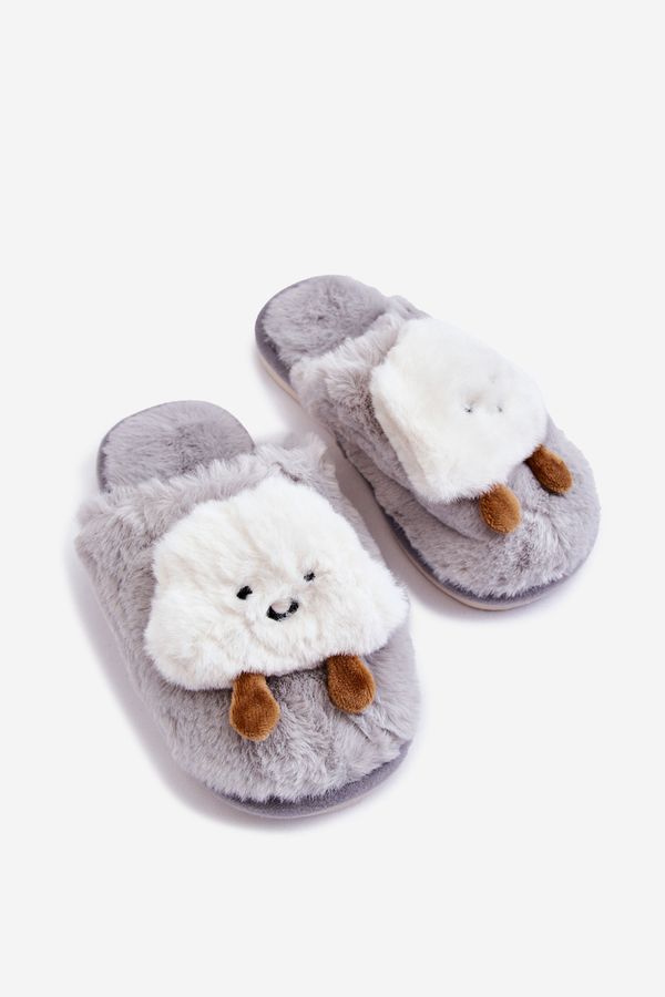 Kesi Children's warm slippers with fur Grey Rubee