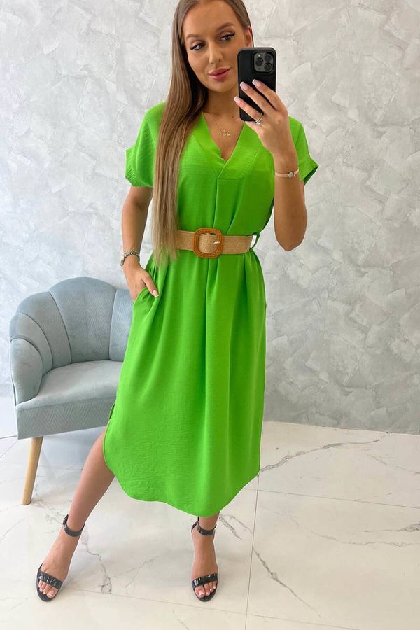 Kesi Dress with a decorative belt light green
