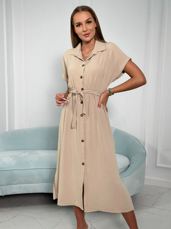 Kesi Dress with buttons of dark beige color