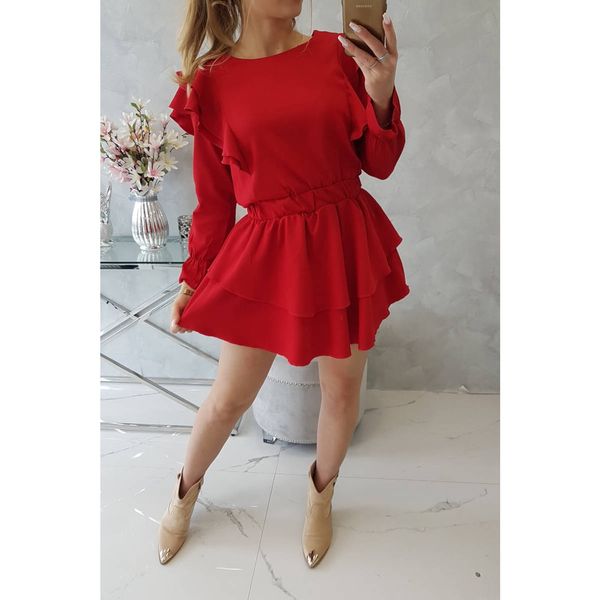Kesi Dress with vertical flounces red